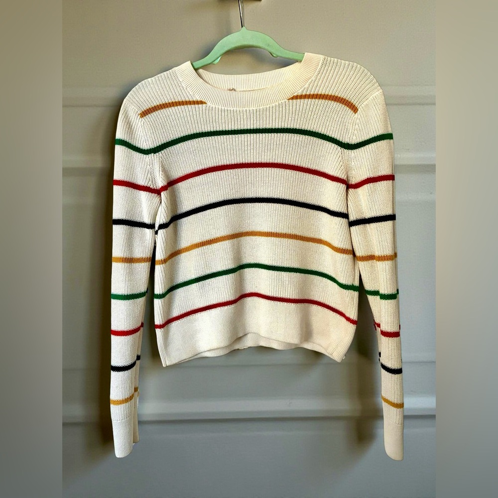 Michael Kors Cream Crewneck Sweater with Multicolor Stripes